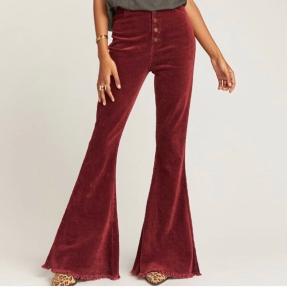 Show Me Ypur Mumu Blue Burgundy Corduroy Flare Pants